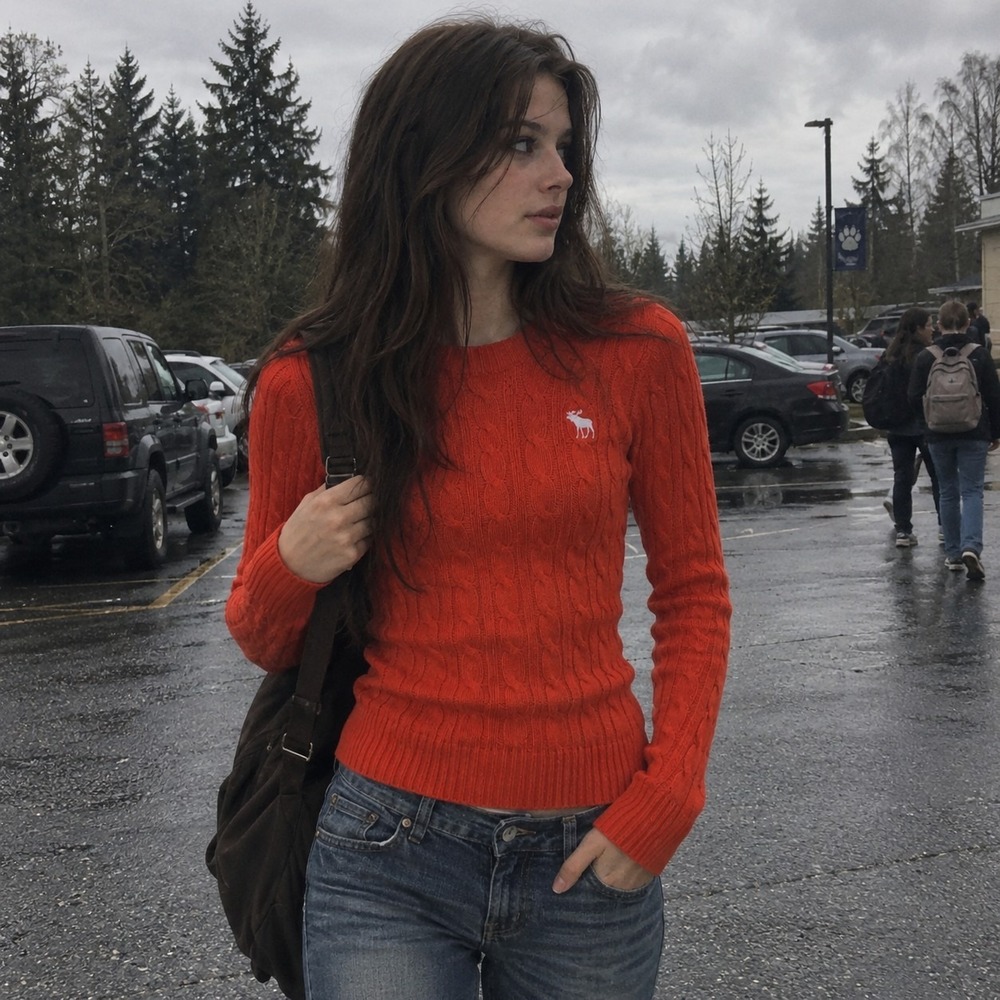 VTG Y2K Abercrombie & Fitch Muscle Sweater L Orange Knit Bella Swan Twilight